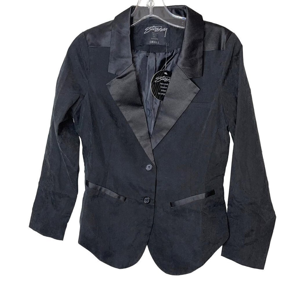 Stussy Womens Tuxedo Jacket Black Size Small Vintage Button Front Full Lined New